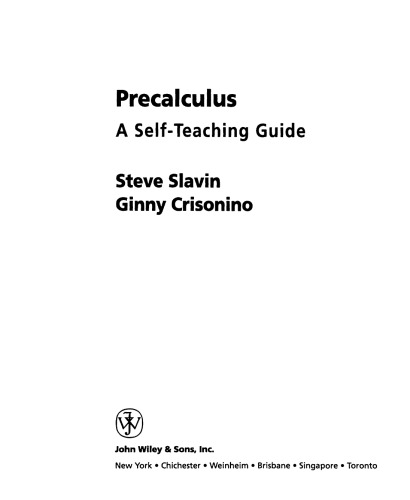 Precalculus: A Self-Teaching Guide (Wiley Self-Teaching Guides)