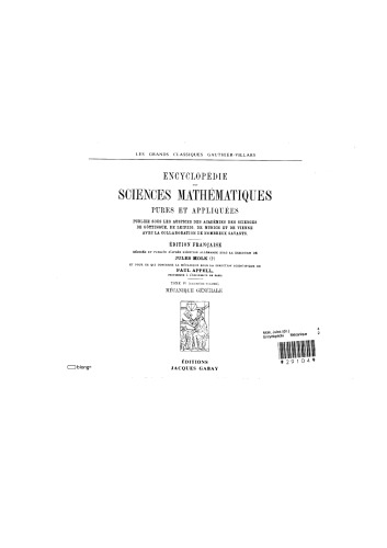 Encyclopédie des sciences mathématiques, tome IV-volume 2