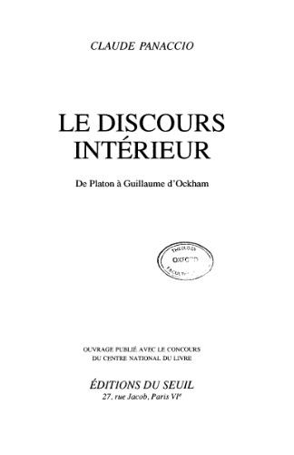 Le discours intérieur: de Platon à Guillaume d'Ockham
