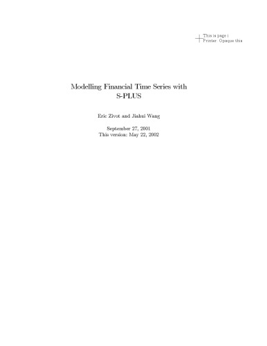 Modelling Financial Time Series with S-PLUS