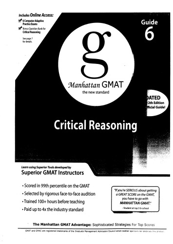 Critical Reasoning GMAT Preparation Guide, 4th Edition (Manhattan GMAT Preparation Guides) (Manhattan Gmat Strategy Guide)