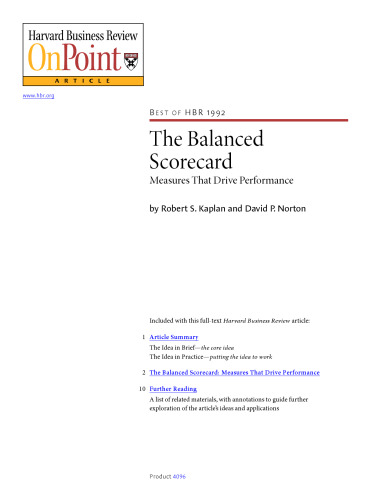 The Balanced Scorecard: Measures That Drive Performance (HBR OnPoint Enhanced Edition)