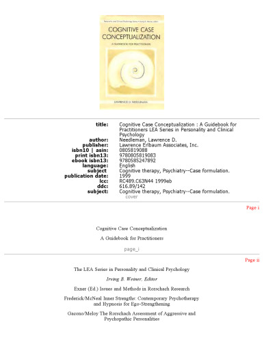 Cognitive Case Conceptualization: A Guidebook for Practitioners (Lea Series in Personality and Clinical Psychology)