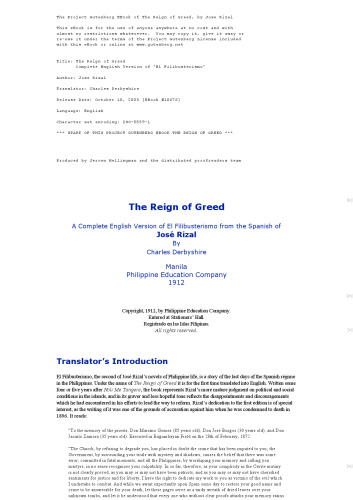 The Reign of Greed: Complete English Version of El Filibusterismo