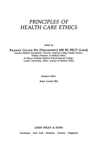 Principles of Health Care Ethics