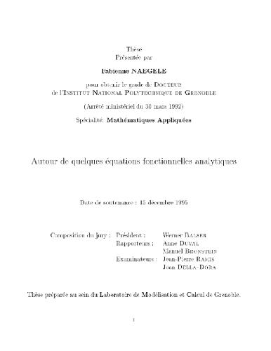 Equations fonctionelles analytiques