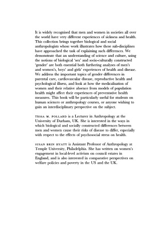 Sex, Gender and Health (Biosocial Society Symposium Series)