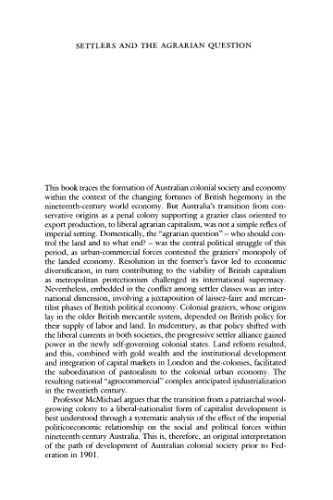 Settlers and the Agrarian Question: Capitalism in Colonial Australia