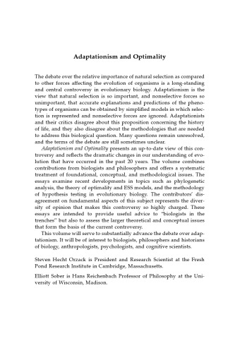 Adaptationism and Optimality