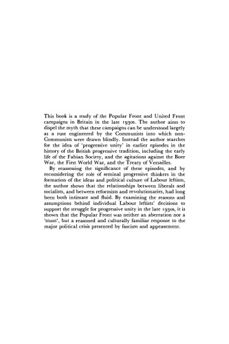 The Popular Front and the Progressive Tradition: Socialists, Liberals and the Quest for Unity, 1884-1939
