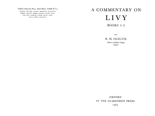 A Commentary on Livy: Books I-V