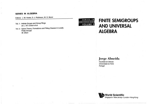 Finite Semigroups and Universal Algebra (Series in Algebra, Vol 3)