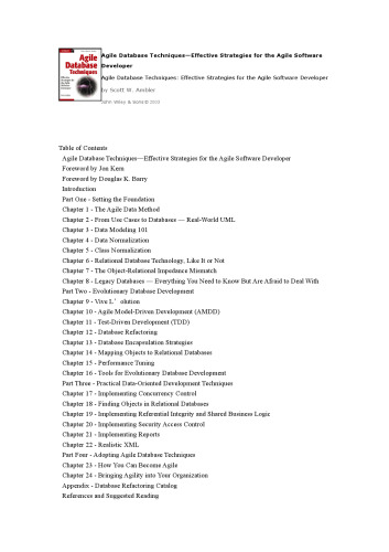 Agile database techniques: effective strategies for the agile software developer