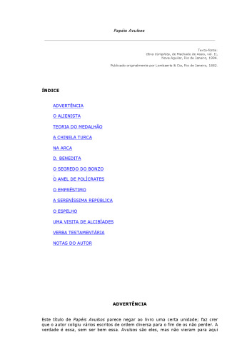 Papéis Avulsos (contém ''O Alienista'') (Portuguese Edition)