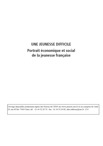 Une jeunesse difficile : Portrait économique et social de la jeunesse française
