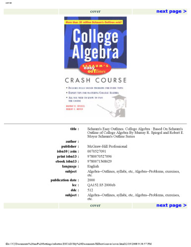 Schaum's Easy Outline: College Algebra