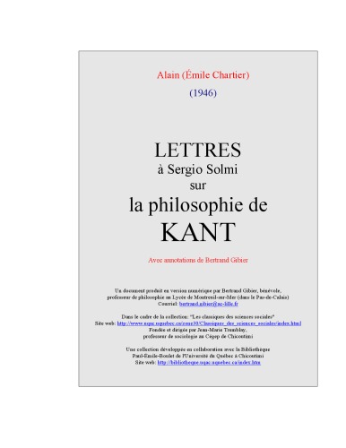 Lettres à Sergio Solmi sur la philosophie de Kant