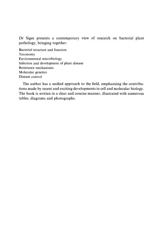 Bacterial Plant Pathology: Cell and Molecular Aspects