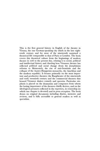 Theatre in Vienna: A Critical History, 1776-1995