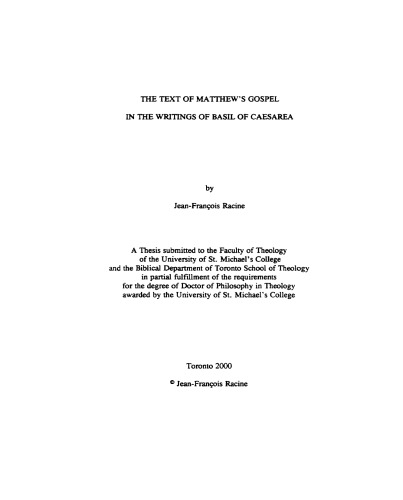 The text of Matthew's Gospel in the writings of Basil of Caesarea