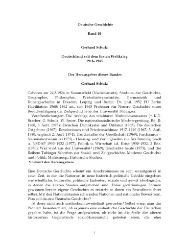 Deutsche Geschichte, Bd.10 - Deutschland seit dem Ersten Weltkrieg 1918 - 1945
