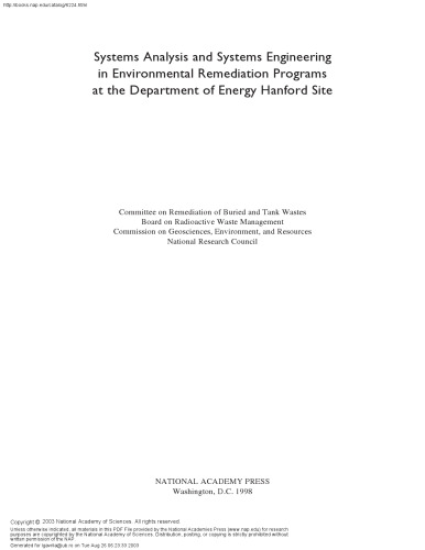 Systems Analysis and Systems Engineering in Environmental Remediation Programs at the Department of Energy Hanford Site (Compass Series)