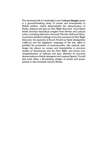 New Right Discourse on Race and Sexuality: Britain, 1968-1990 (Cultural Margins)