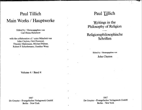Writings in the Philosophy of Religion (Tillich, Paul  Main Works Hauptwerke) (v.4)