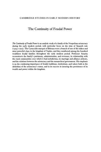 The Continuity of Feudal Power: The Caracciolo Di Brienza in Spanish Naples