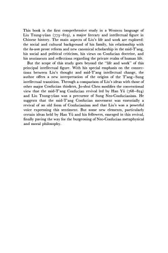 Liu Tsung-yüan and Intellectual Change in T’ang China, 773-819