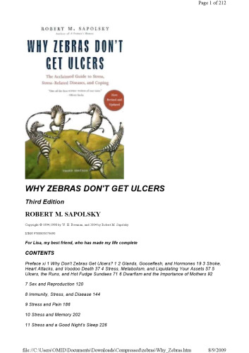 Why Zebras Don't Get Ulcers: An Updated Guide To Stress, Stress Related Diseases, and Coping, 3rd Edition