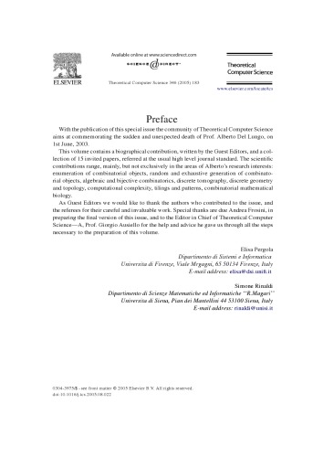 Theoretical Computer Science, Volume 346, Issues 2-3, Pages 183-492 (28 November 2005), In memoriam: Alberto Del Lungo (1965-2003)