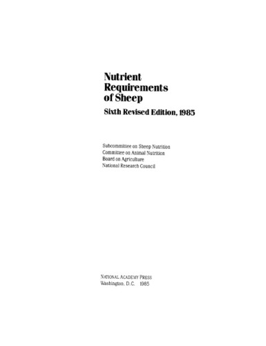 Nutrient Requirements of Sheep (Nutrient Requirements of Domestic Animals)