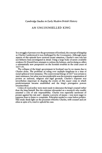 An Uncounselled King: Charles I and the Scottish Troubles, 1637-1641