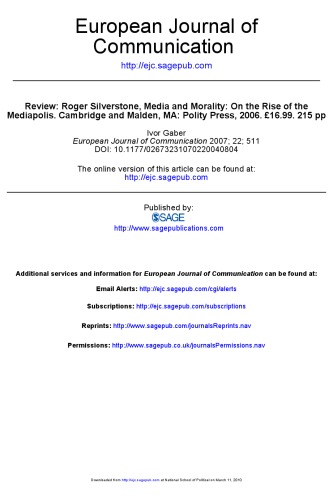 Media and Morality: On the Rise of the Mediapolis-Sage article