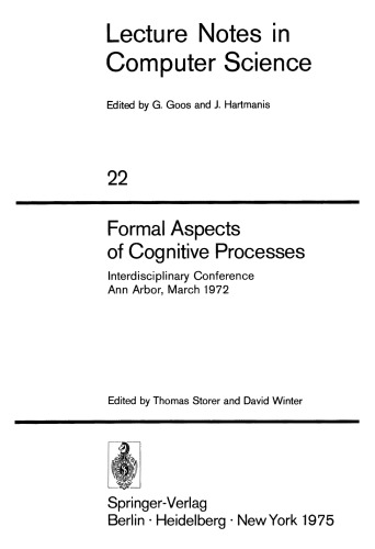 Formal Aspects of Cognitive Processes: Interdisciplinary Conference Ann Arbor, March 1972