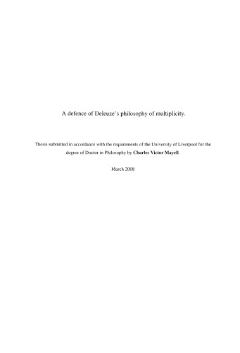 [Dissertation] A Defence of Deleuze's Philosophy of Multiplicity