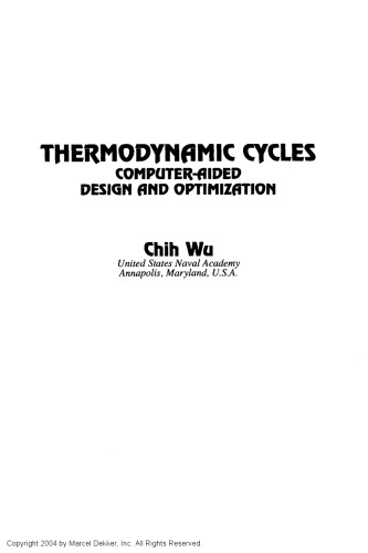 Thermodynamic Cycles (Chemical Industries, V. 99)