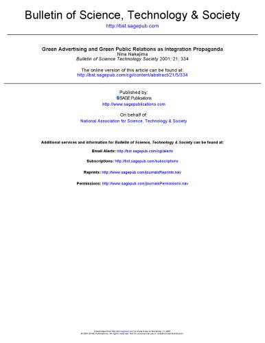 Green Advertising and Green Public Relations as Integration Propaganda