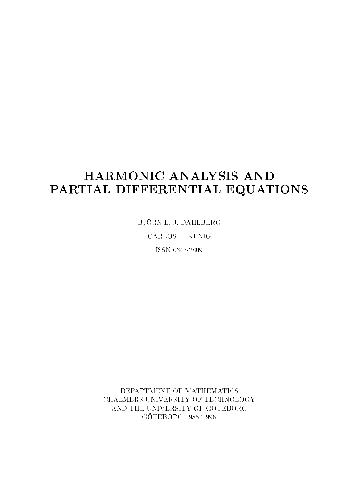 Harmonic Analysis and Partial Differential Equations