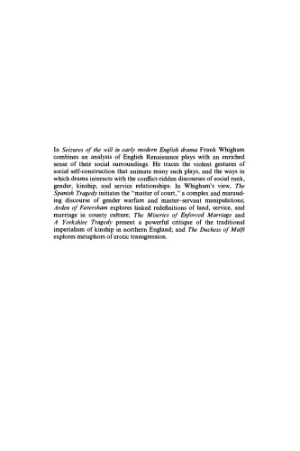 Seizures of the Will in Early Modern English Drama