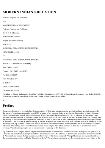 Modern Indian Education: Policies, Progress and Problems