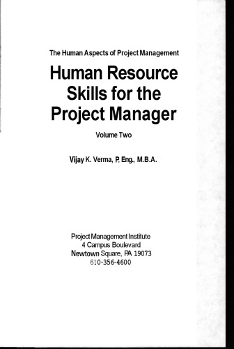 Human Resource Skills for the Project Manager: The Human Aspects of Project Management,  Volume 2