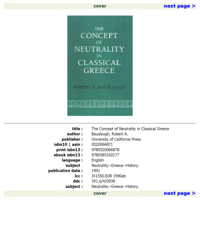 The Concept of Neutrality in Classical Greece