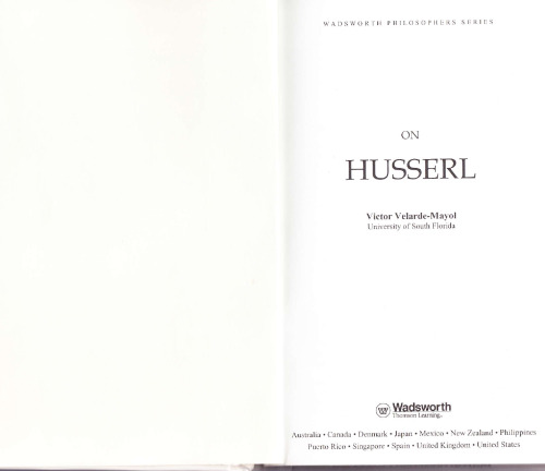 On Husserl (Wadsworth Philosophers Series)