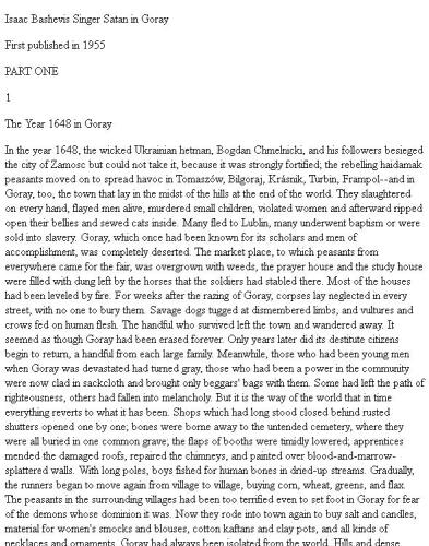 Satan in Goray: A Novel