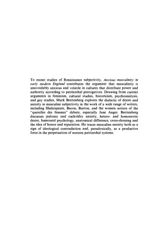 Anxious Masculinity in Early Modern England