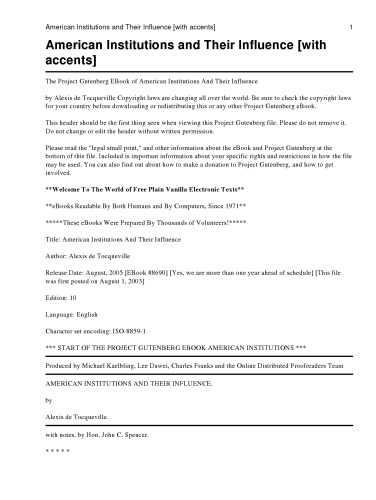 American Institutions And Their Influence (1851)