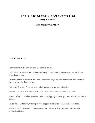 The Case of the Caretaker's Cat, Perry Mason Mysteries