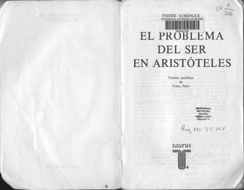 El problema del ser en Aristoteles: Ensayo sobre la problemática aristotélica
